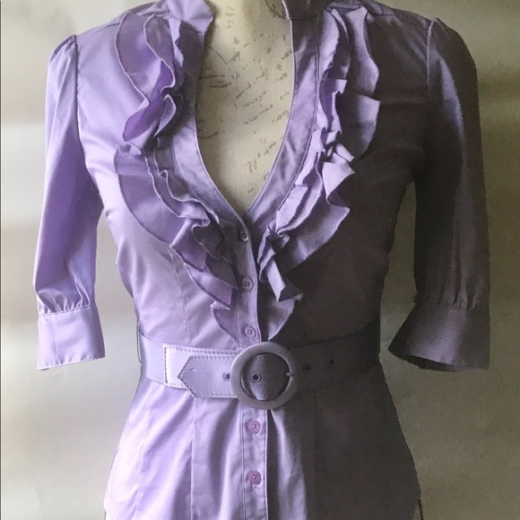 Lot of FOUR ruffled Bebe button-up blouses, XXS - Picture 2 of 9